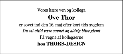 Dødsannoncen for Ove Thor - Timring