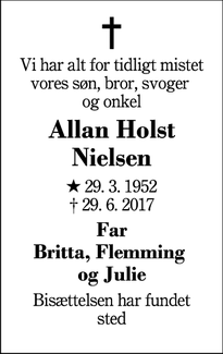 Dødsannoncen for Allan Holst Nielsen - Herning