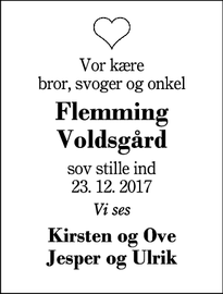 Dødsannoncen for Flemming Voldsgård - Videbæk