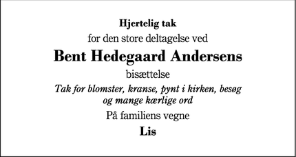Taksigelsen for Bent Hedegaard Andersens - Fasterholt