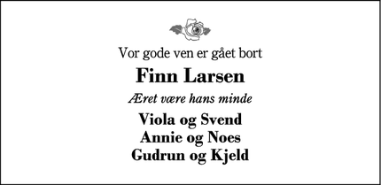 Dødsannoncen for Finn Larsen - Ilskov