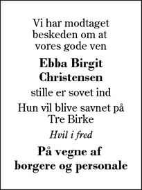 Dødsannoncen for Ebba Birgit Christensen - Herning