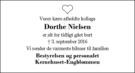 Dødsannoncen for Dorthe Nielsen - Vildbjerg