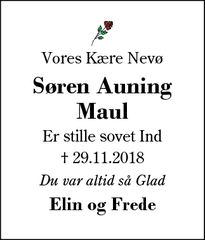 Dødsannoncen for Søren Auning Maul - Herning