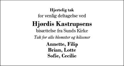 Taksigelsen for Hjørdis Kastrupsens - Sunds
