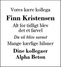 Dødsannoncen for Finn Kristensen - 7451 Sunds