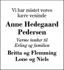 Dødsannoncen for Anne Hedegaard Pedersen - Herning