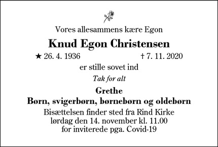 Dødsannoncen for Knud Egon Christensen - Lind - Herning