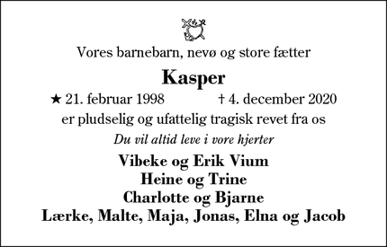 Dødsannoncen for Kasper - Timring pr. 7480 Vildbjerg