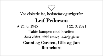 Dødsannoncen for Leif Pedersen - Ikast