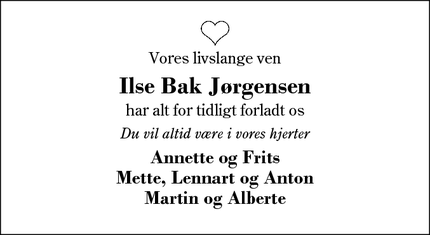 Dødsannoncen for Ilse Bak Jørgensen - Herning