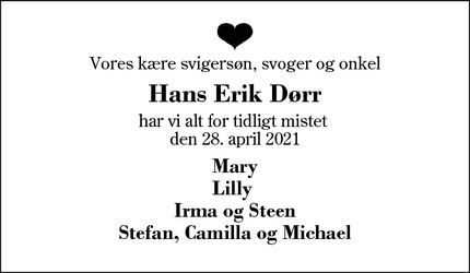 Dødsannoncen for Hans Erik Dørr - Ikast