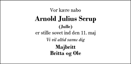 Dødsannoncen for Arnold Julius Serup - Herning