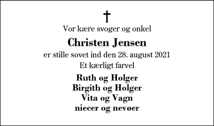 Dødsannoncen for Christen Jensen - Våregod