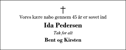 Dødsannoncen for Ida Pedersen - Herning