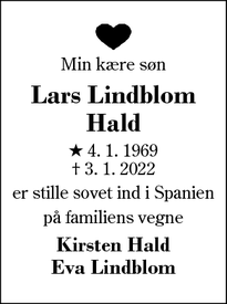 Dødsannoncen for Lars Lindblom
Hald - Herning