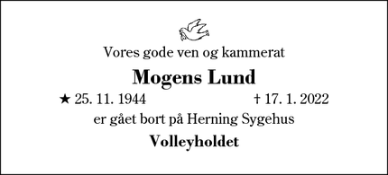 Dødsannoncen for Mogens Lund - Herning