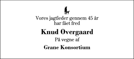 Dødsannoncen for Knud Overgaard - Vildbjerg