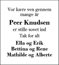 Dødsannoncen for Peer Knudsen - Herning
