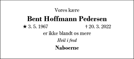Dødsannoncen for Bent Hoffmann Pedersen - Herning