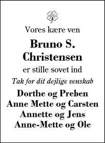Dødsannoncen for Bruno S.
Christensen - Ørre - Herning