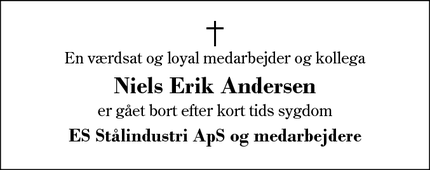 Dødsannoncen for Niels Erik Andersen - Vildbjerg
