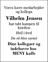 Dødsannoncen for Vilhelm Jensen - Herning