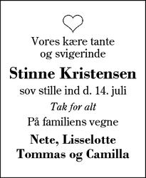 Dødsannoncen for Stinne Kristensen - Herning