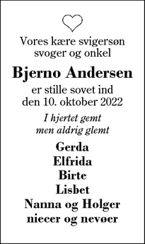Dødsannoncen for Bjerno Andersen - Sunds