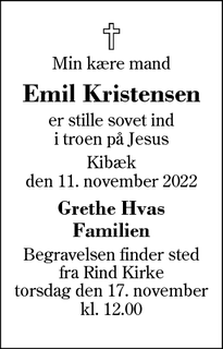 Dødsannoncen for Emil Kristensen - Kibæk