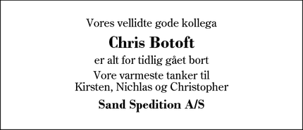 Dødsannoncen for Chris Botoft - Herning
