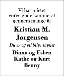 Dødsannoncen for Kristian M.
Jørgensen - Herning
