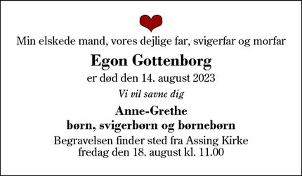 Dødsannoncen for Egon Gottenborg - Kibæk