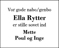 Dødsannoncen for Ella Rytter - Hammerum