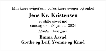 Dødsannoncen for Jens Kr. Kristensen - 7480 Vildbjerg