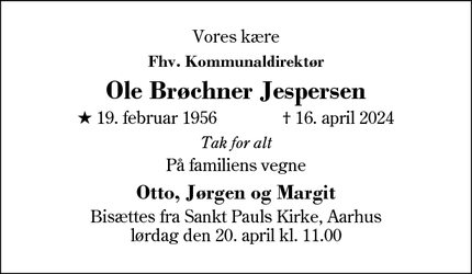 Dødsannoncen for Ole Brøchner Jespersen - Esbjerg N