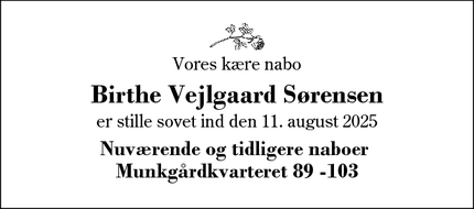 Dødsannoncen for Birthe Vejlgaard Sørensen - Herning
