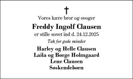 Dødsannoncen for Freddy Ingolf Clausen - Herning 