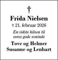 Dødsannoncen for Frida Nielsen - Vorgod Barde
