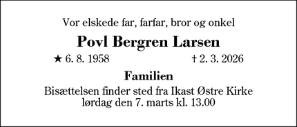 Dødsannoncen for Povl Bergren Larsen - Herning