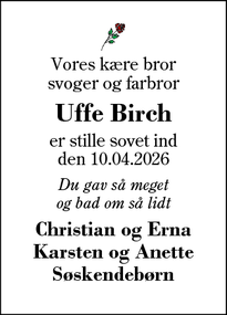 Dødsannoncen for Uffe Birch - Herning
