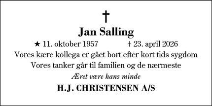 Dødsannoncen for Jan Salling - Herning