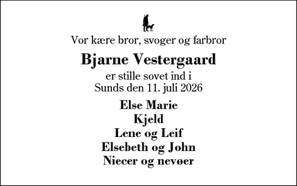 Dødsannoncen for Bjarne Vestergaard - Nørregade 44 2.1, 7400 Herning