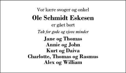 Dødsannoncen for Ole Schmidt Eskesen - Herning