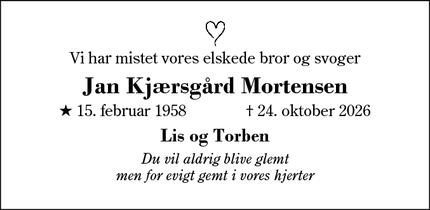Dødsannoncen for Jan Kj&aelig;rsg&aring;rd Mortensen - Herning