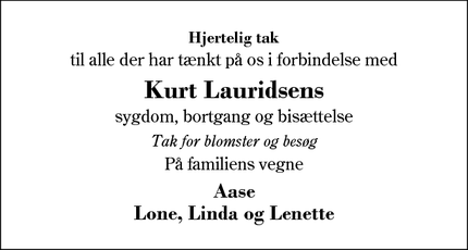 Taksigelsen for Kurt Lauridsens - Vildbjerg