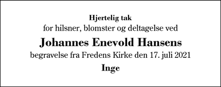 Taksigelsen for Johannes Enevold Hansens - Aulum