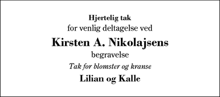 Taksigelsen for Kirsten A. Nikolajsens - Brande