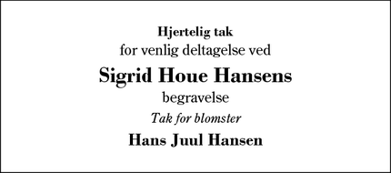 Taksigelsen for Sigrid Houe Hansens - Sinding