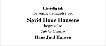 Taksigelsen for Sigrid Houe Hansens - Sinding